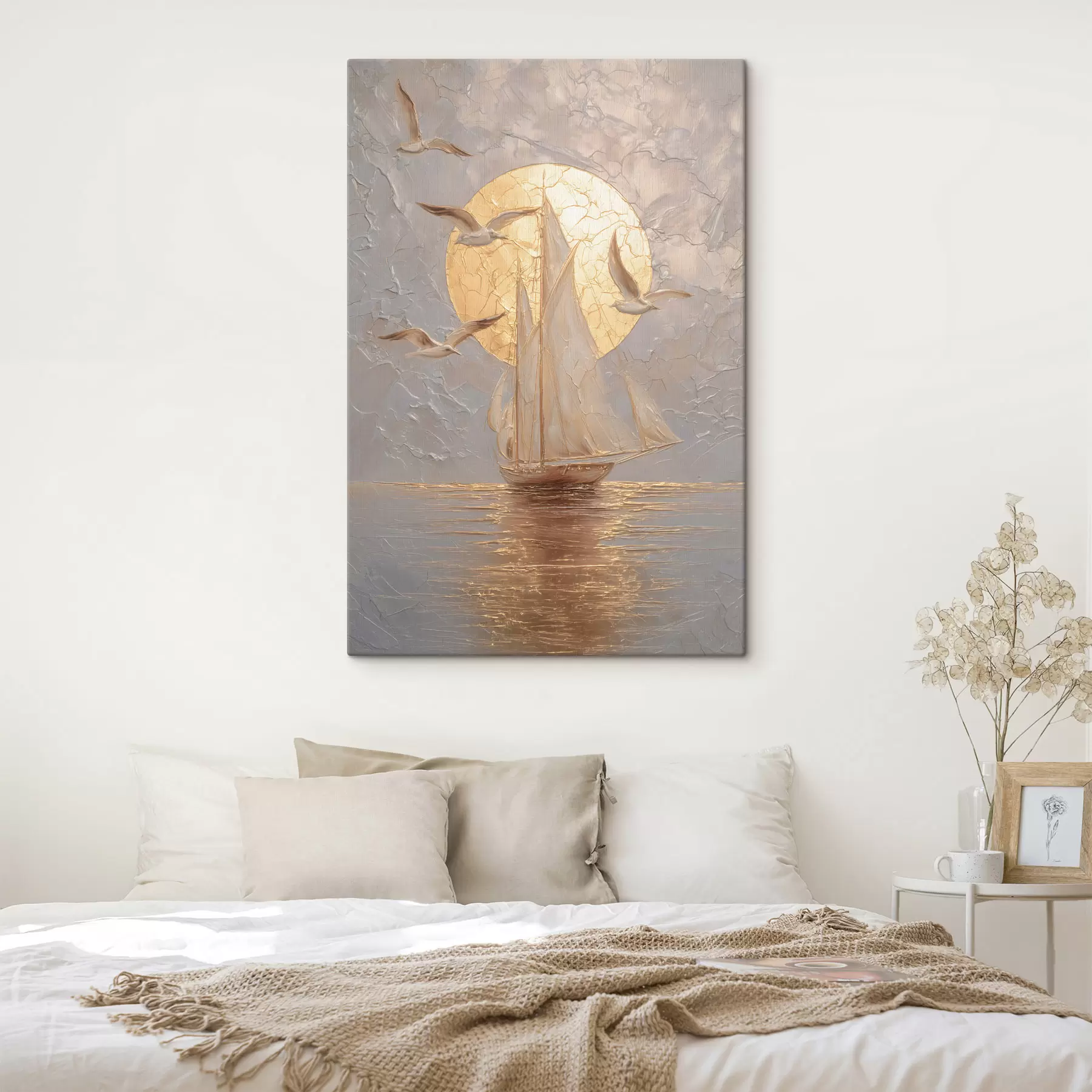 Fototapetai laivas saulėlydžio metu, nutapytas impasto technika s48556