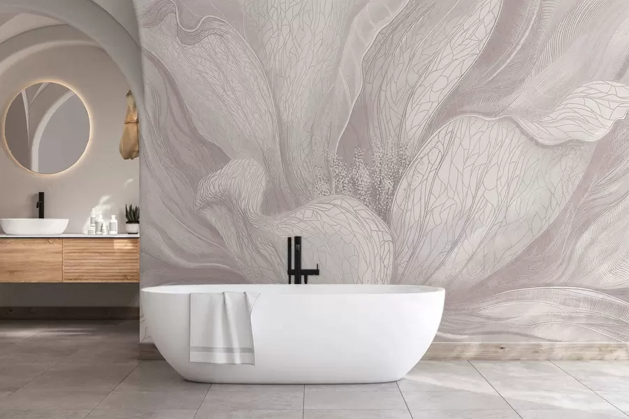 Fototapetai Šviesus abstraktus gėlės motyvas su banguojančiomis linijomis w05119v3