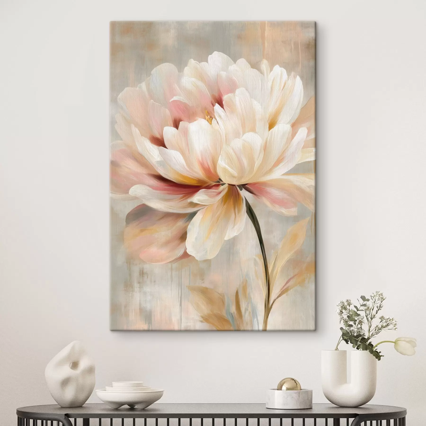 Paveikslėlis Subtilus bijūnas pastelinėmis spalvomis, nutapytas aliejaus tapybos stiliumi s48183