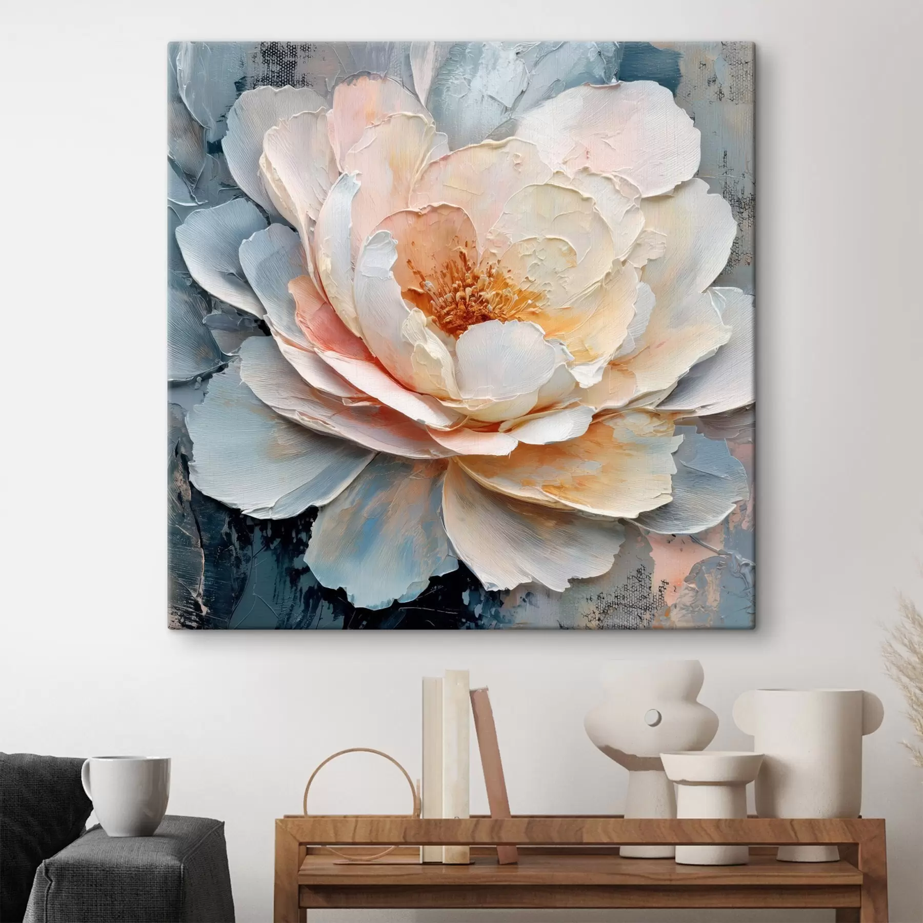 Paveikslėlis Gėlės artimas planas, nutapytas išraiškingais tekstūringais potėpiais šiuolaikinio tapybos stiliaus technika s48198