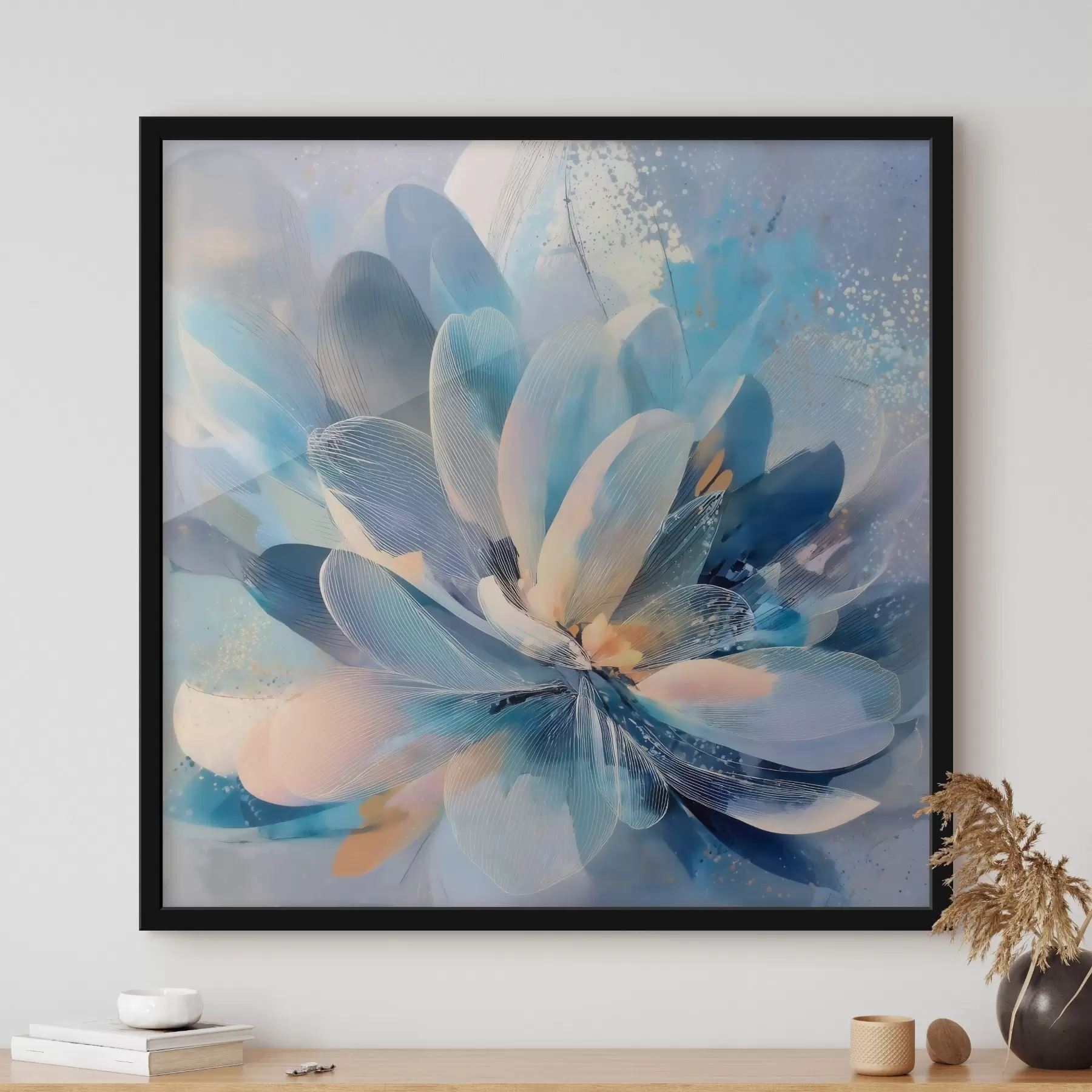 Fototapetai Abstrakti gėlė šaltų atspalvių, meno plakato stiliaus f48186