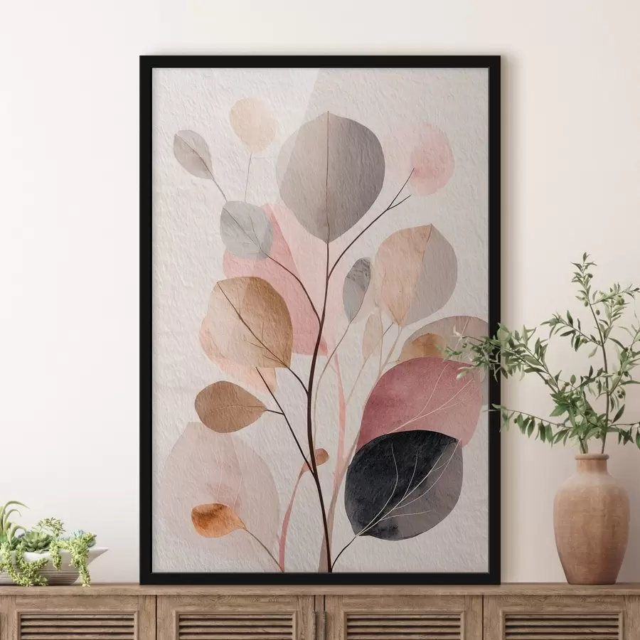 Fototapetai Abstrakti šaka su apvaliais lapais šiltų smėlio ir koralų atspalvių f48187