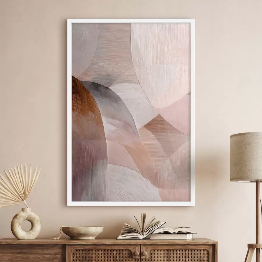 Fototapetai Geometrinė abstrakcija šiltų persikų atspalvių paletėje meno plakato stiliumi f48189