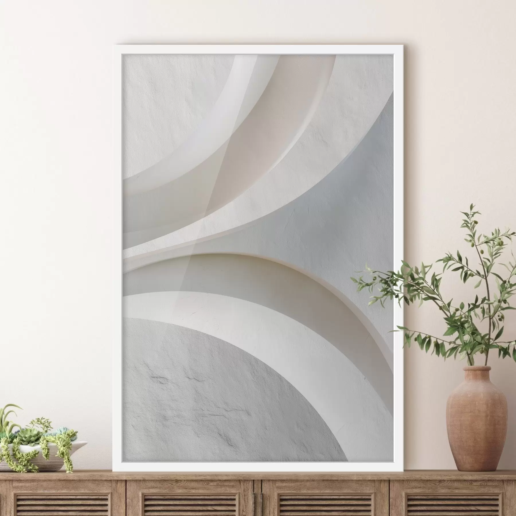 Fototapetai Dekoratyvinė plokštė su tūrinėmis architektūrinėmis formomis ant šviesaus fono f48191