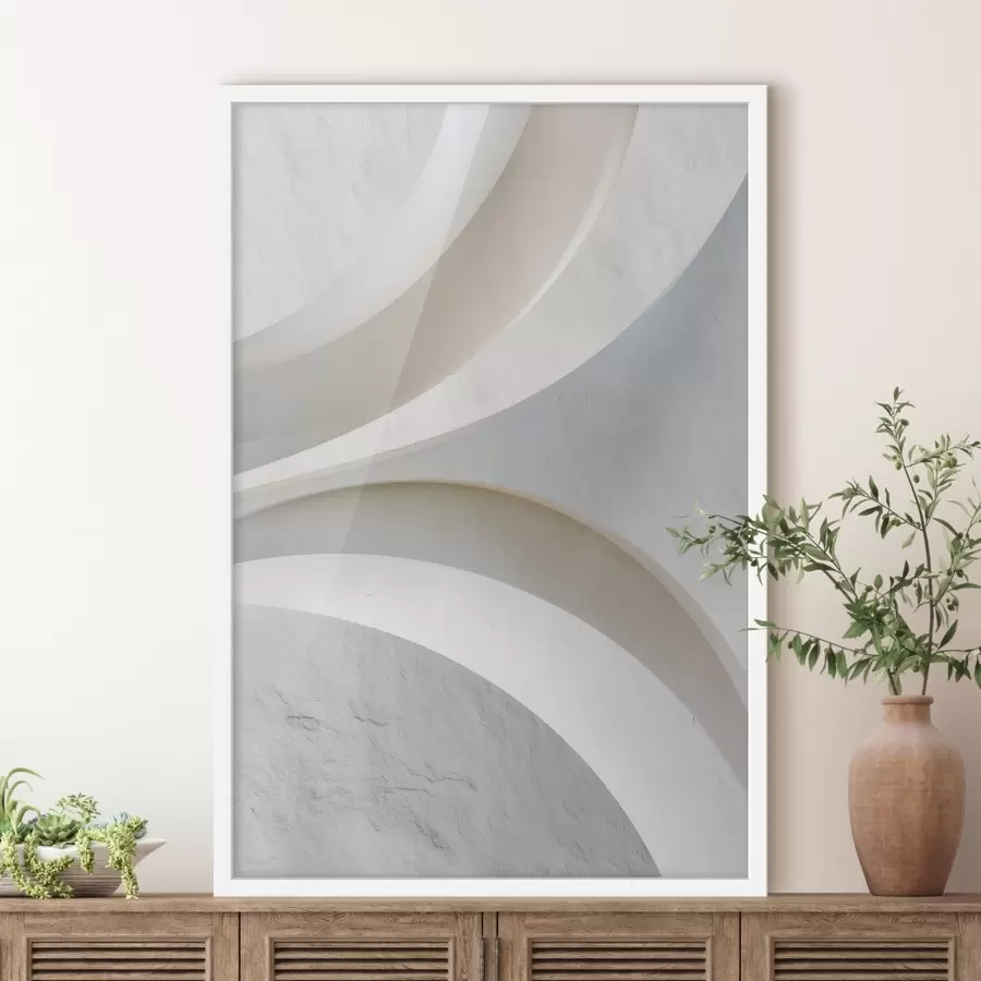 Fototapetai Dekoratyvinė plokštė su tūrinėmis architektūrinėmis formomis ant šviesaus fono f48191