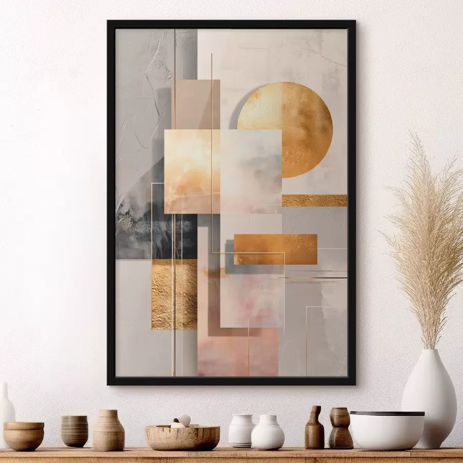 Fototapetai Dekoratyvinė kompozicija iš stačiakampių ir apskritimo šiltų smėlio ir rudos spalvų paletėje f48196