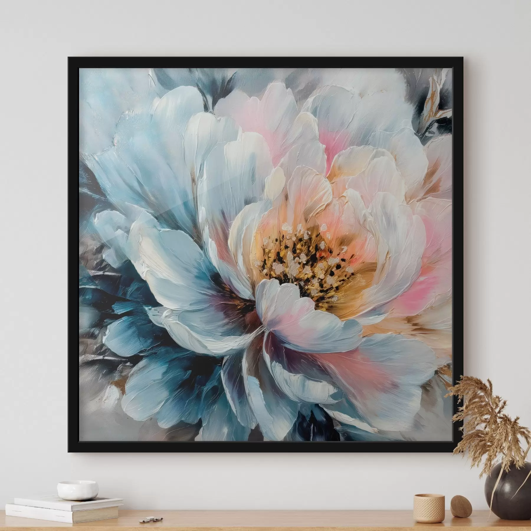 Fototapetai Didelė bijūnė, nutapyta išraiškingais tekstūringais potėpiais šiuolaikinio tapybos stiliaus f48197