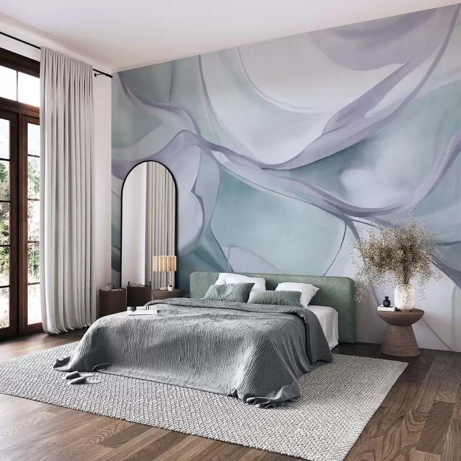 Fototapetai Abstrakčios tekstūruotos, banguojančios formos mėlynų ir pilkų atspalvių su subtiliais kontūrais w09818v1