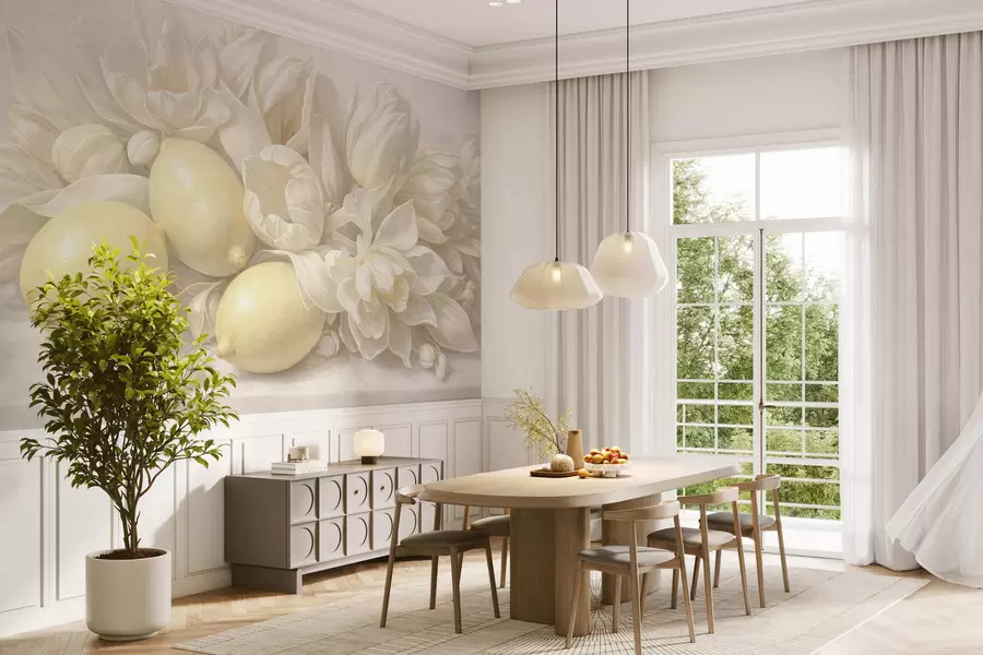 Fototapetai Subtilus gėlių puokštė su citrinomis w05449