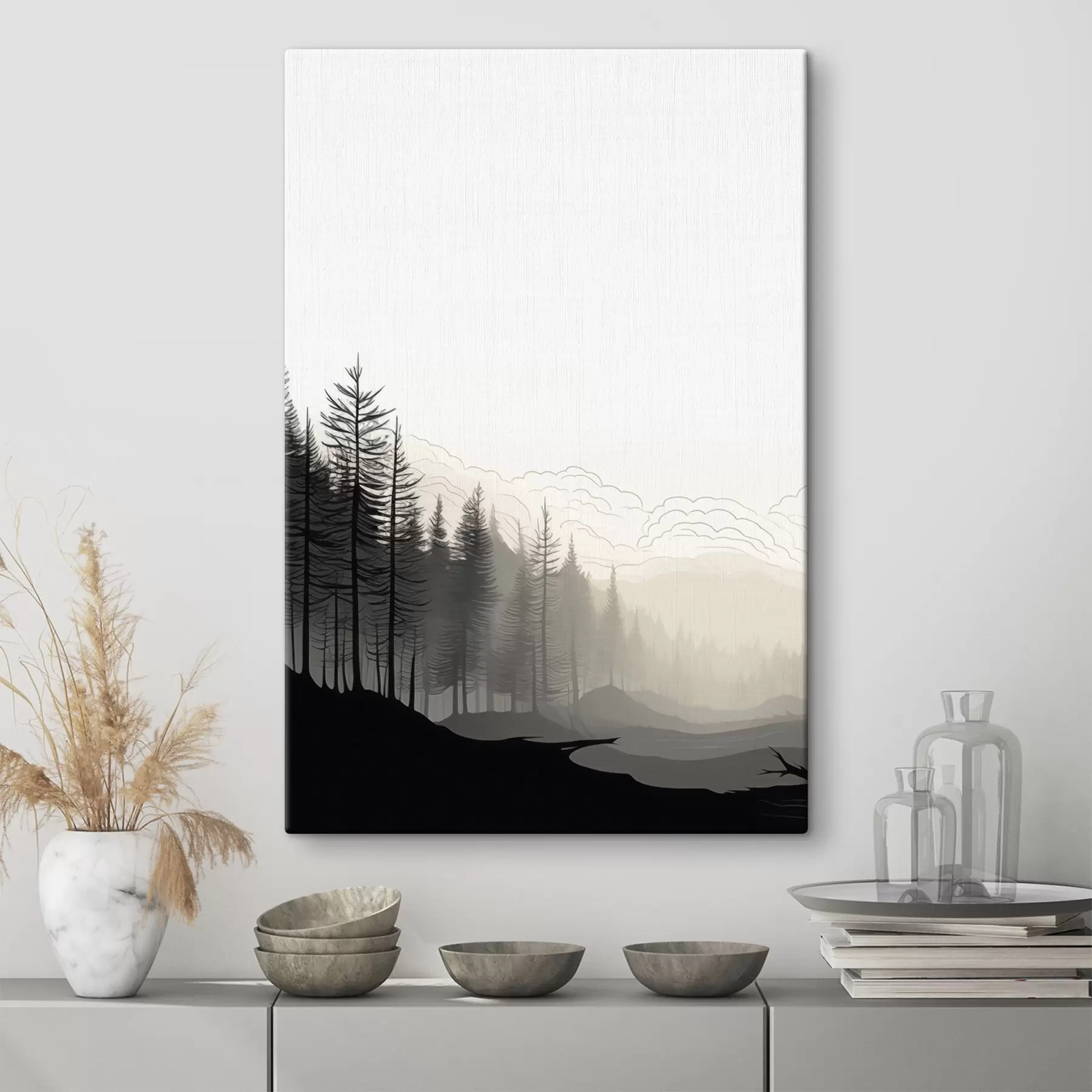 Paveikslėlis Miškas rūke, minimalistinis s48574