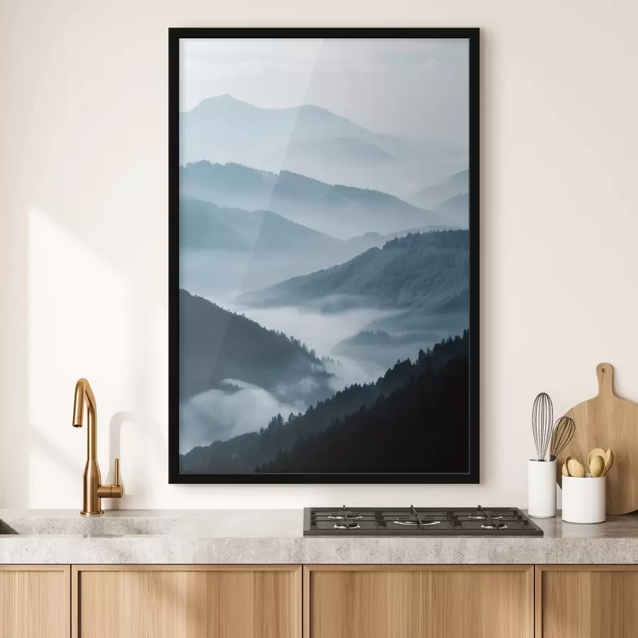 Fototapetai Rūko apgaubti kalnai, mėlynas peizažas f48567