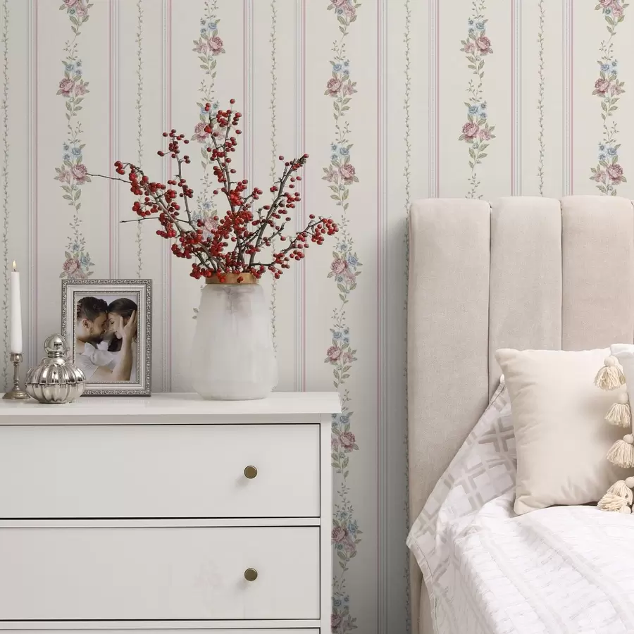 Fototapetai Juostuotas gėlių raštas švelniomis spalvomis a01130