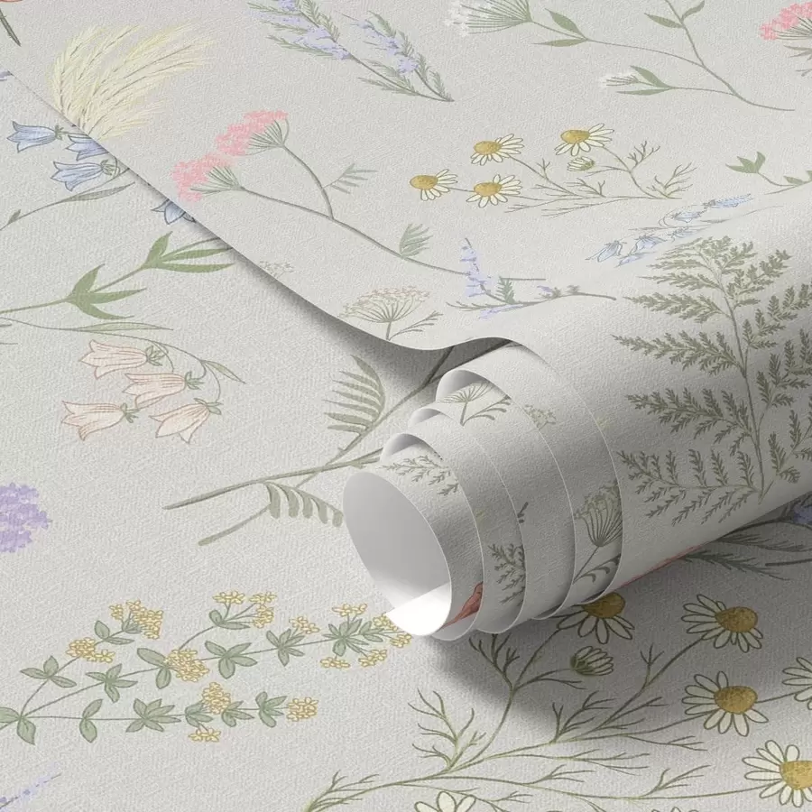 Fototapetai Subtilus laukinių gėlių raštas ant šviesaus fono a01152