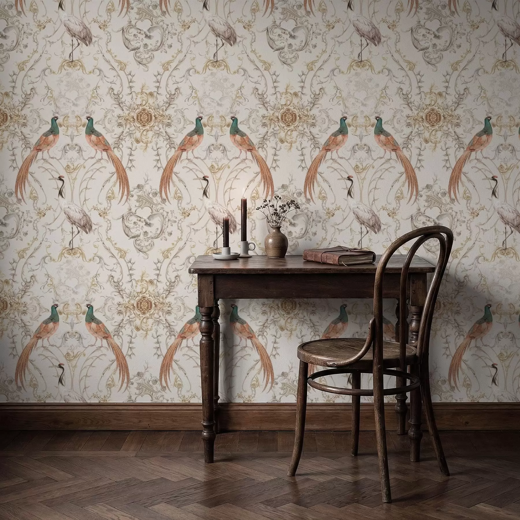 Fototapetai Dekoratyvinis raštas su paukščiais ir motyvais a01156