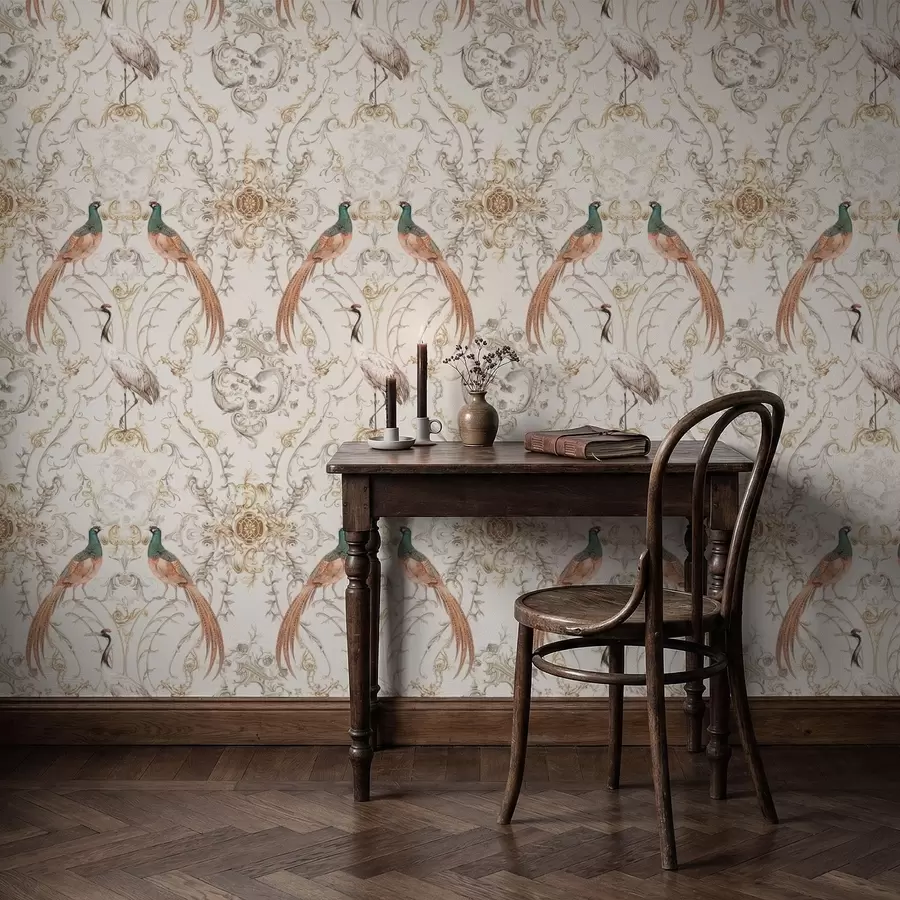 Fototapetai Dekoratyvinis raštas su paukščiais ir motyvais a01156