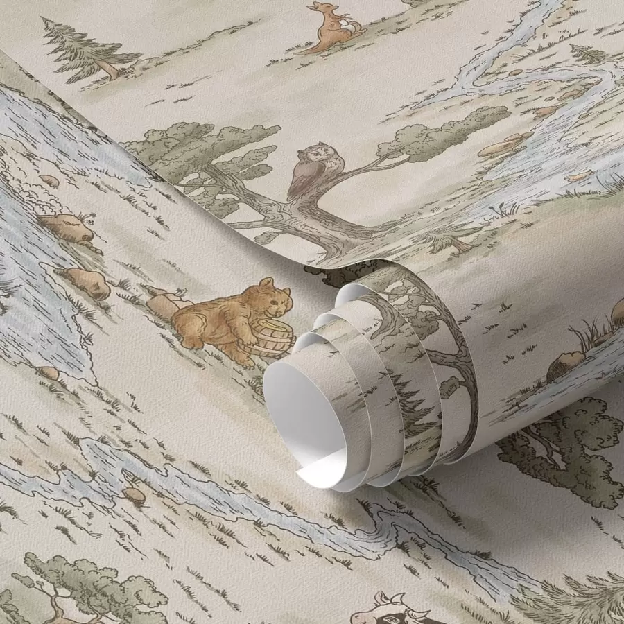 Fototapetai Gamtos iliustracija su gyvūnais ir upe a01157