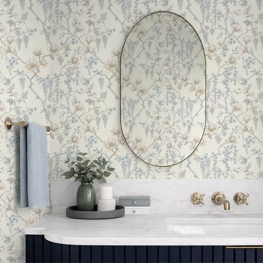 Fototapetai Subtilus gėlių raštas su šakomis ir žiedais a01159