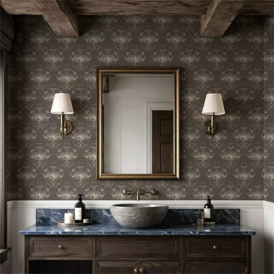 Fototapetai Klasikinio stiliaus papuošalas su gulbėmis ir paukščiais a01161