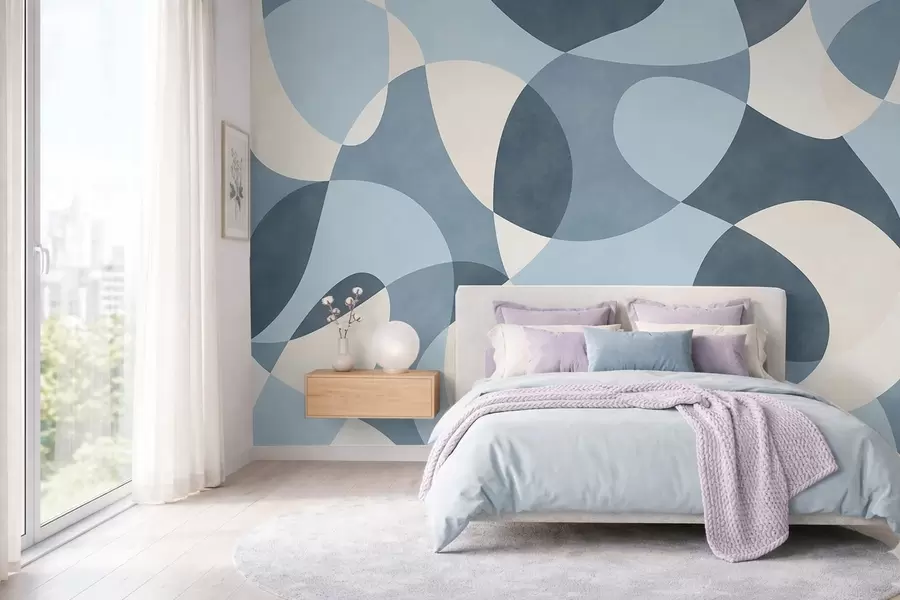 Fototapetai Abstraktus raštas su apvaliomis formomis mėlynų atspalvių w05149v2