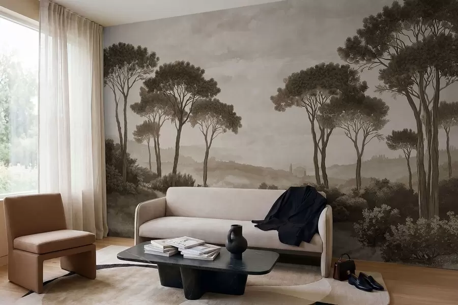 Fototapetai Peizažas su medžiais senoviniame sepijos atspalvyje w05122v2