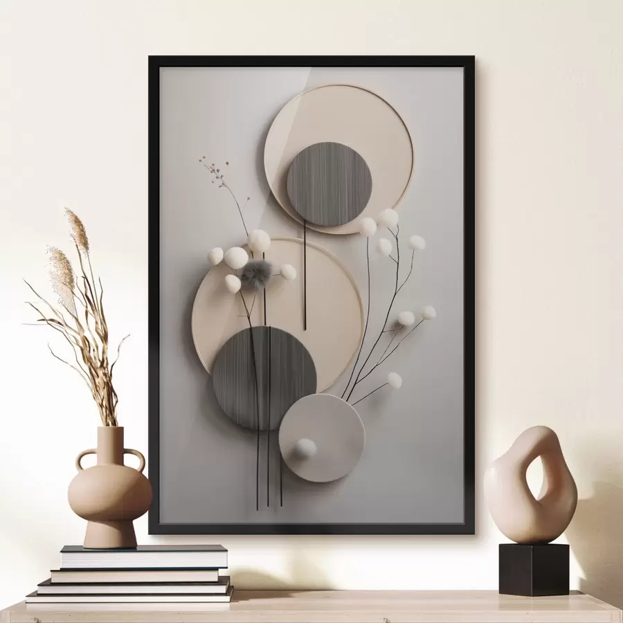 Fototapetai Apvalios plokštės su sausomis šakelėmis ir minkštais kamuoliukais f48601