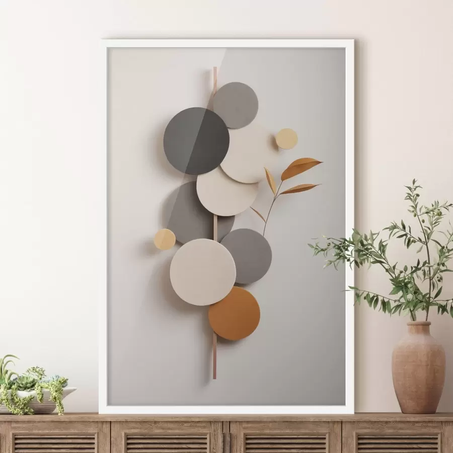 Fototapetai Abstrakčios apskritimo formos figūros su lapais neutralių atspalvių f48602