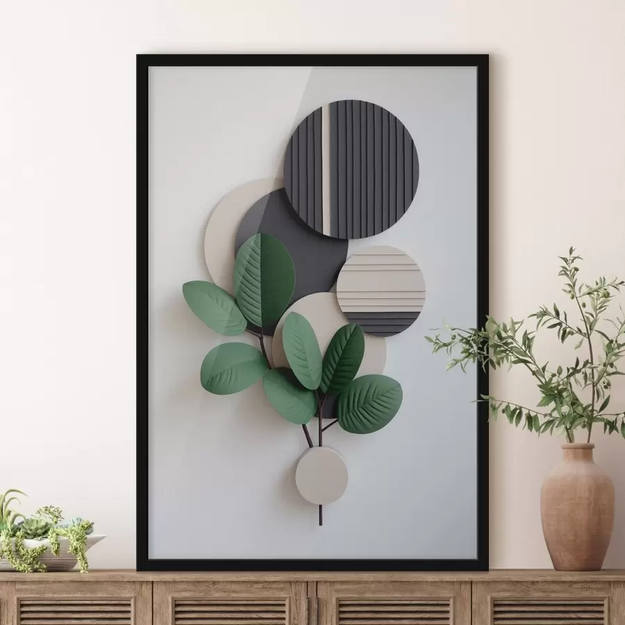 Fototapetai Žali lapai su apvaliais tekstūriniais elementais f48603