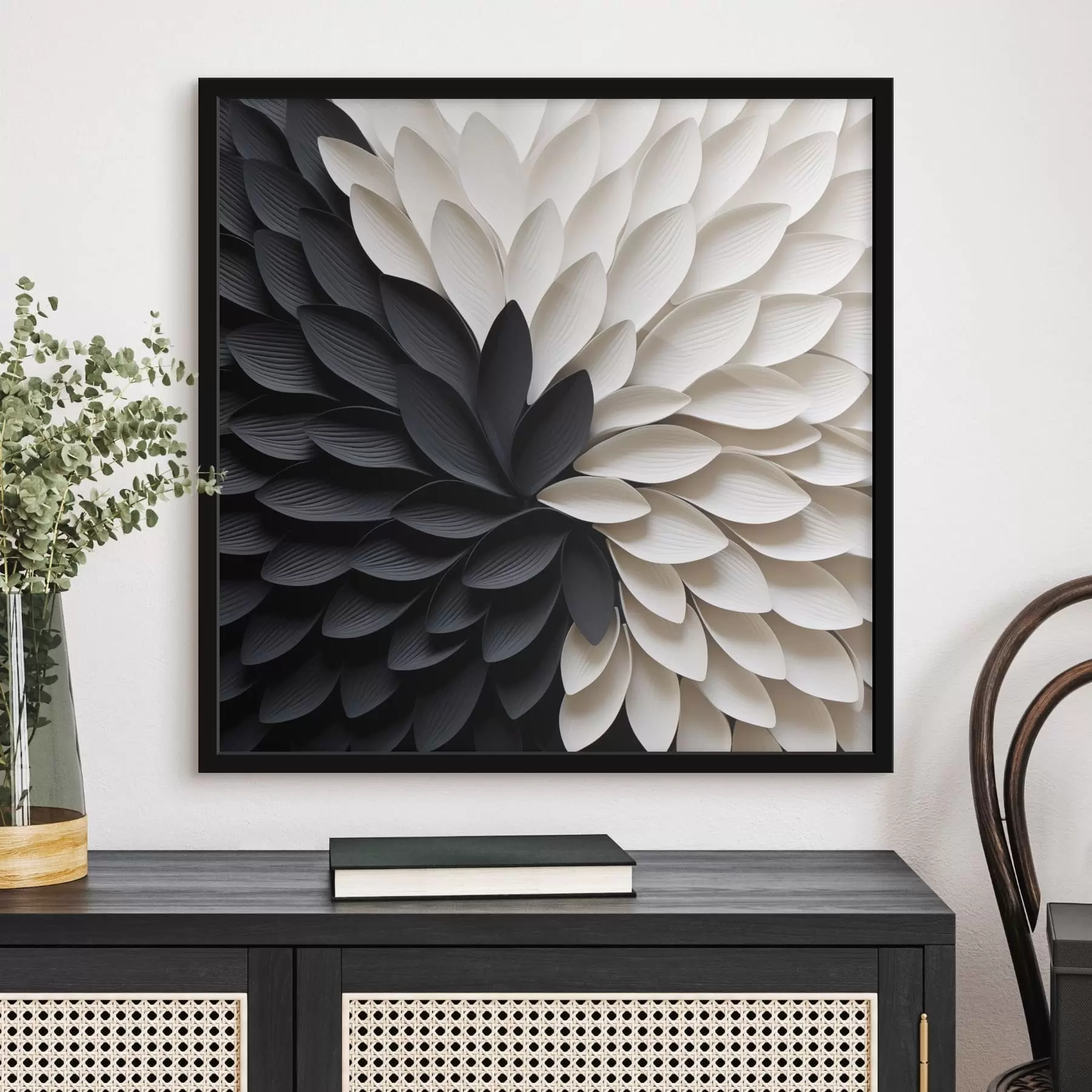 Fototapetai Kontrastingi šviesūs ir tamsūs žiedlapiai, sudarantys gėlės formą f48604