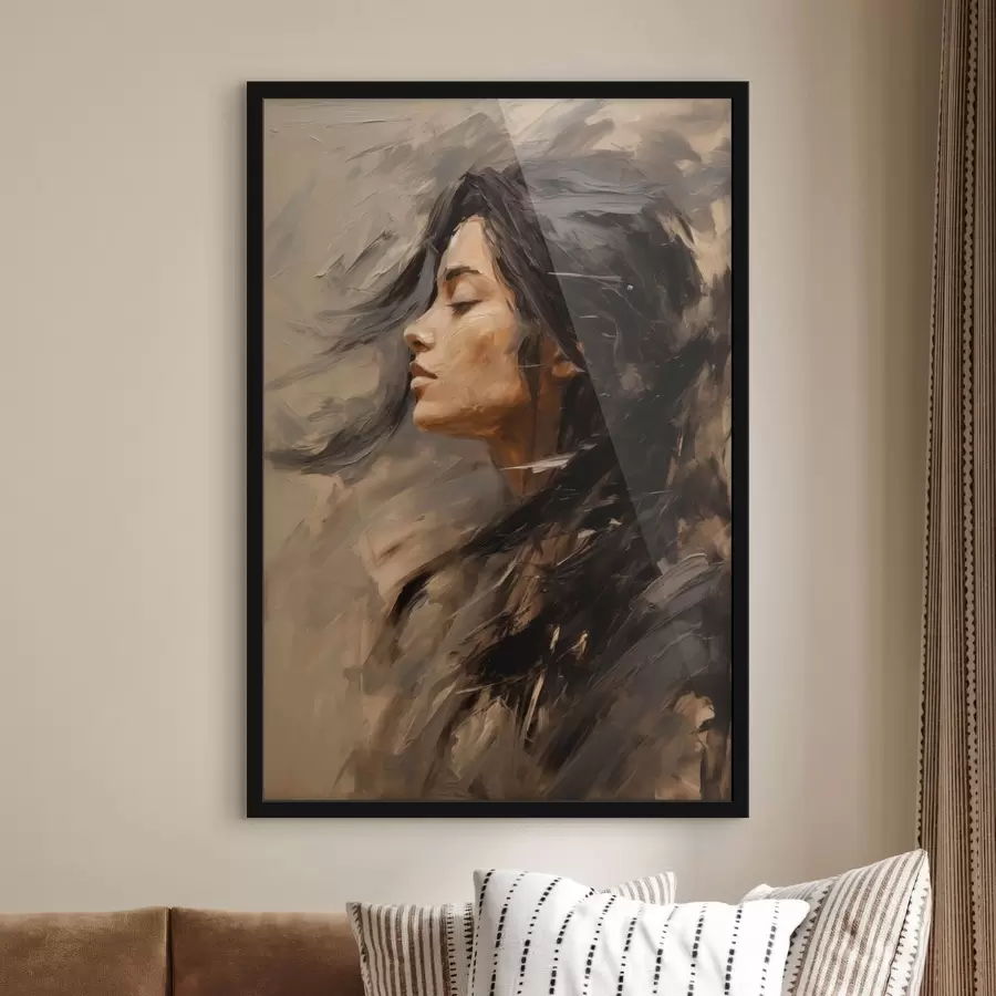 Fototapetai Moteries profilis, nutapytas tapybiškais potėpiais, šiltų atspalvių f48621