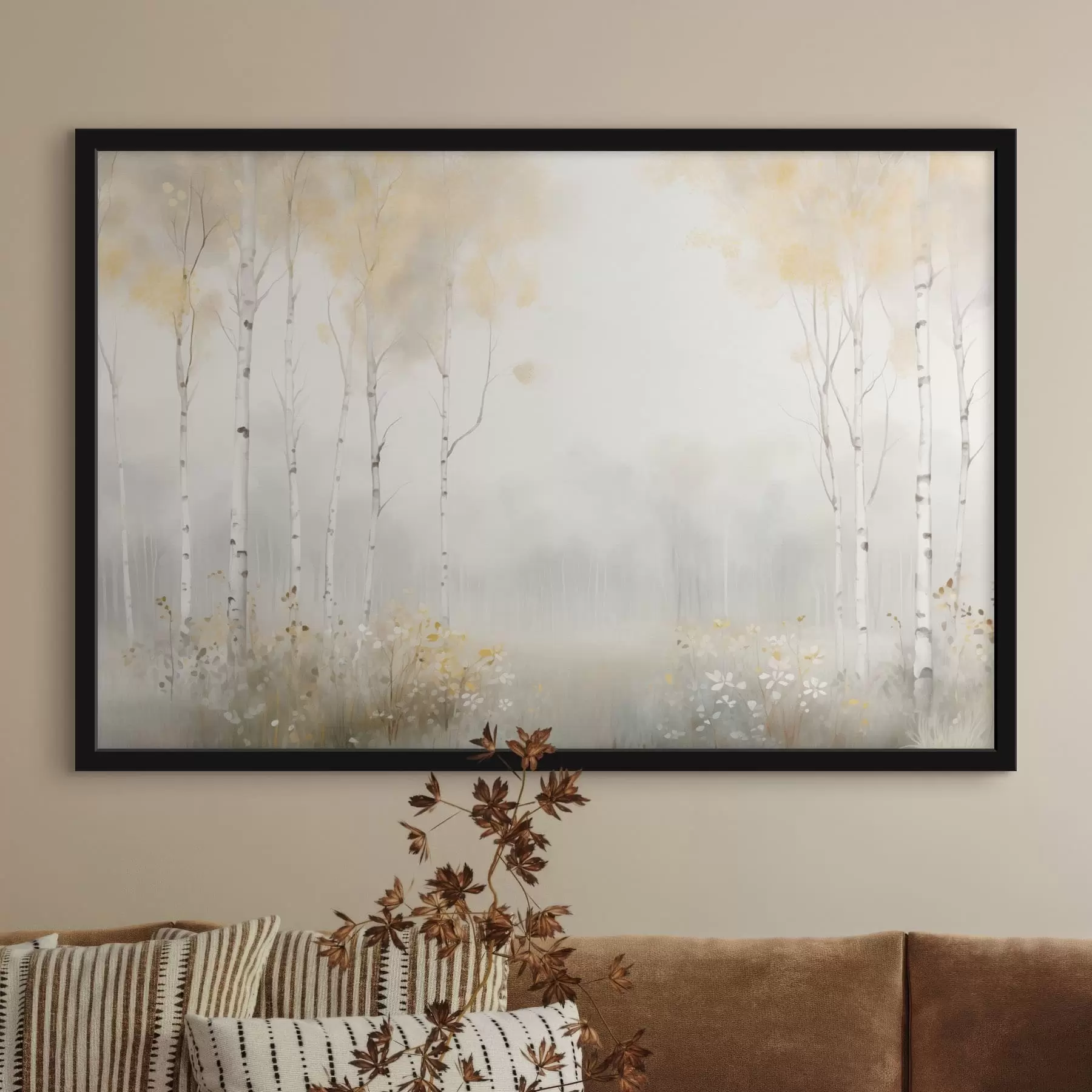 Fototapetai Rūko apgaubtas retų medžių miškas, švelnūs šviesos atspalviai f48623