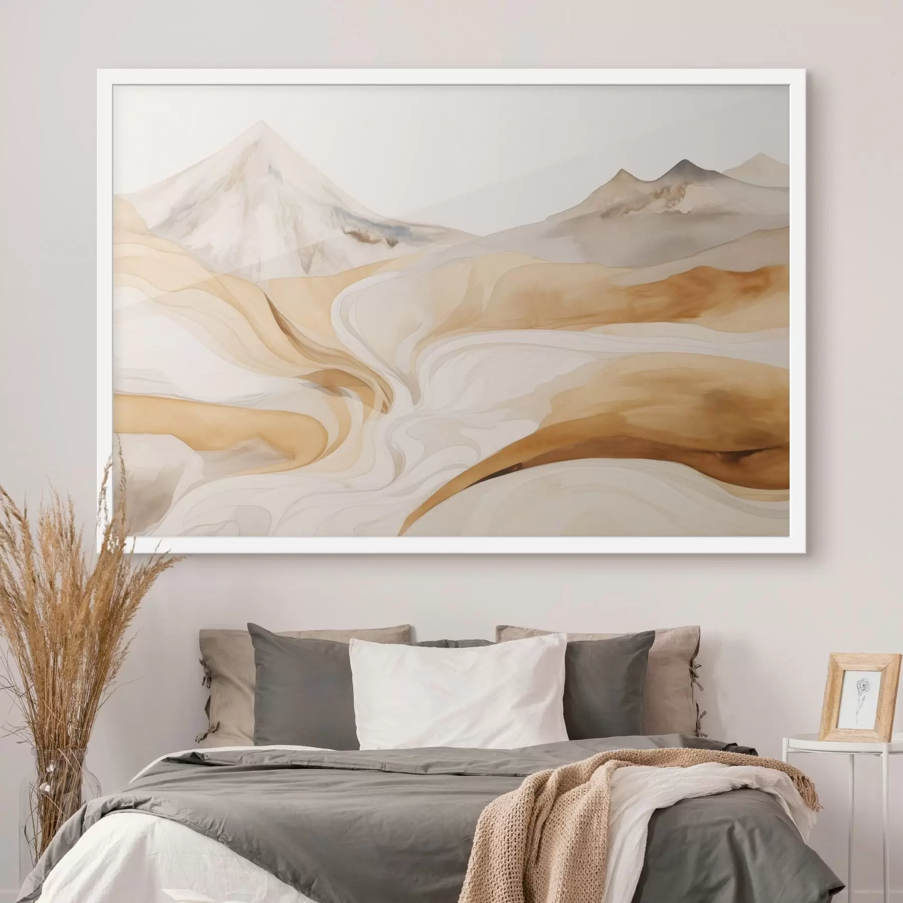 Fototapetai Stilizuotas peizažas su kalnais ir banguojančiomis linijomis f48626