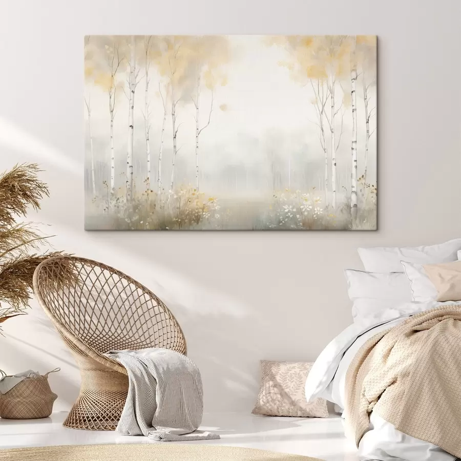 Paveikslėlis Rūko apgaubtas retų medžių miškas, švelnūs šviesos atspalviai s48623