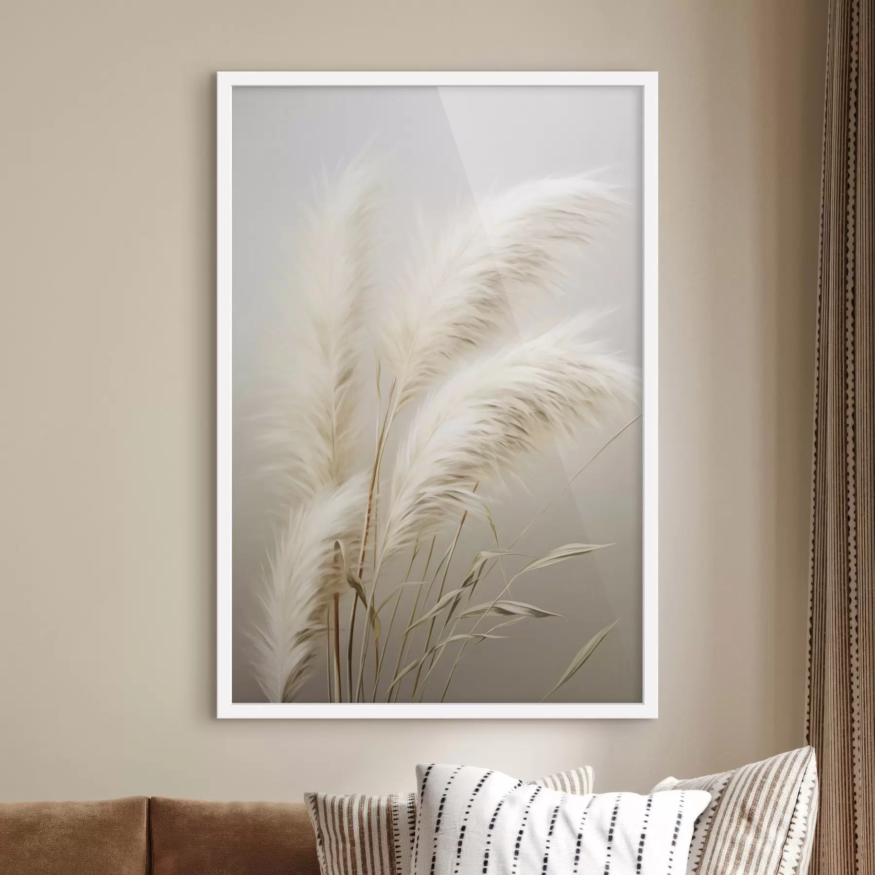 Fototapetai Keletas aukštų, plunksniškų pampų žolių su ilgais, plonais lapais f48724