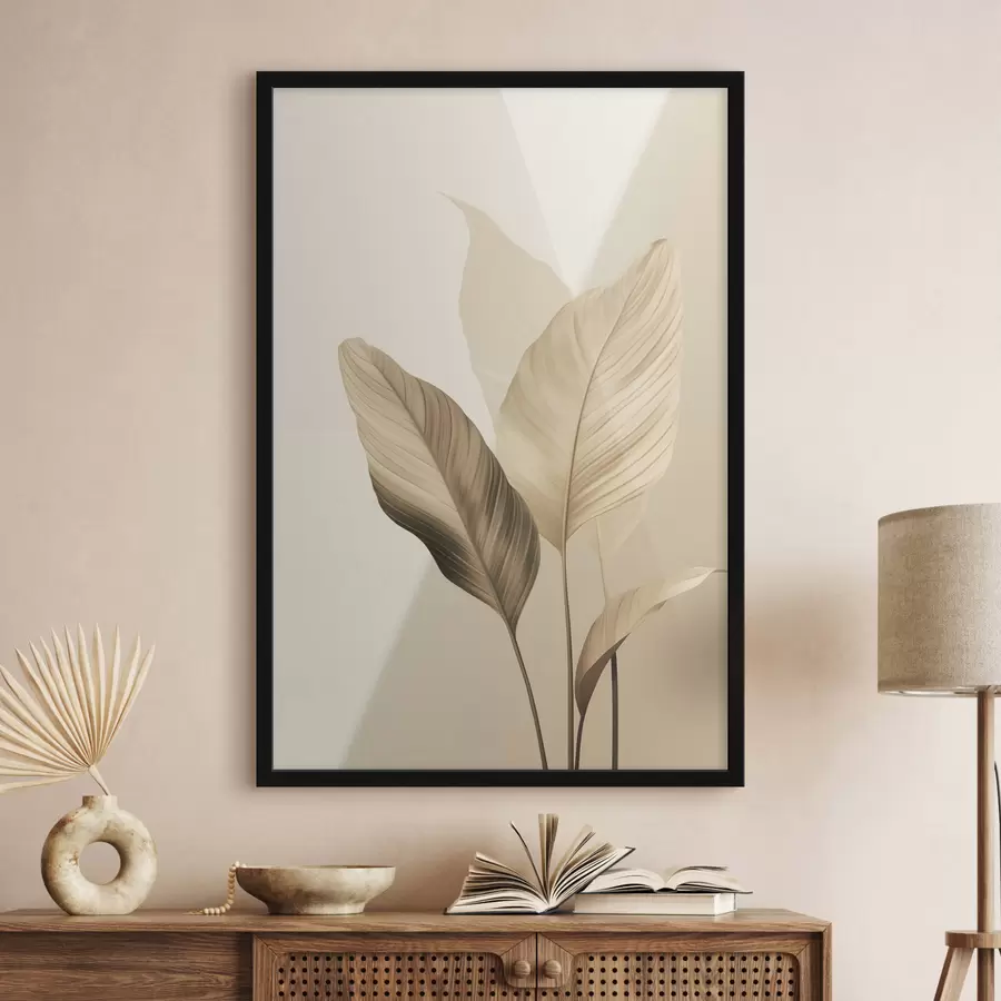 Fototapetai Dideliai tropiniai lapai smėlio ir rudos spalvų atspalviais, šviesus fonas f48726