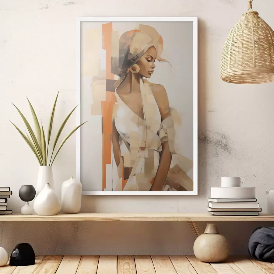 Fototapetai Abstraktus moters portretas su oranžinėmis ir smėlio spalvos figūromis f48735