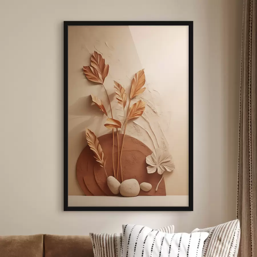 Fototapetai Minimalistinis meno kūrinys su džiovintomis gėlėmis ir pampų žole, tekstūruotu fonu f48740