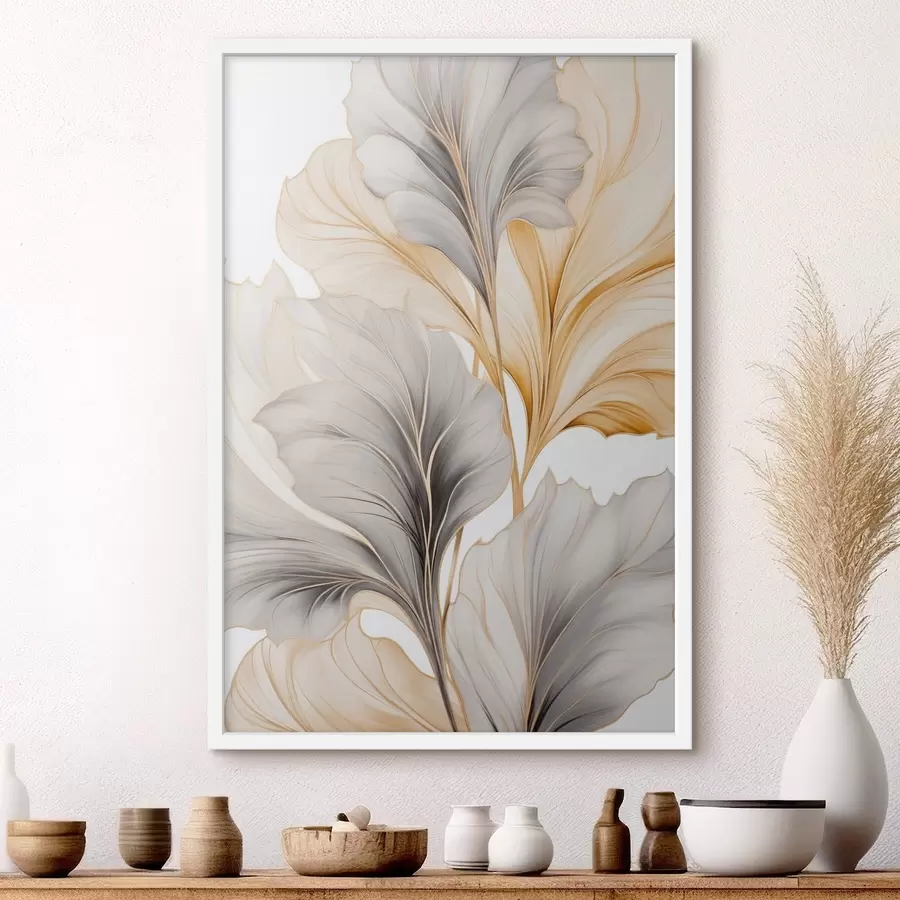 Fototapetai Dideliai, permatomi lapai, kurių spalvos svyruoja nuo pilkos iki geltonos f48745