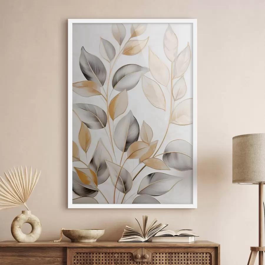 Fototapetai Dideliai, permatomi lapai, kurių spalvos svyruoja nuo pilkos iki geltonos f48746