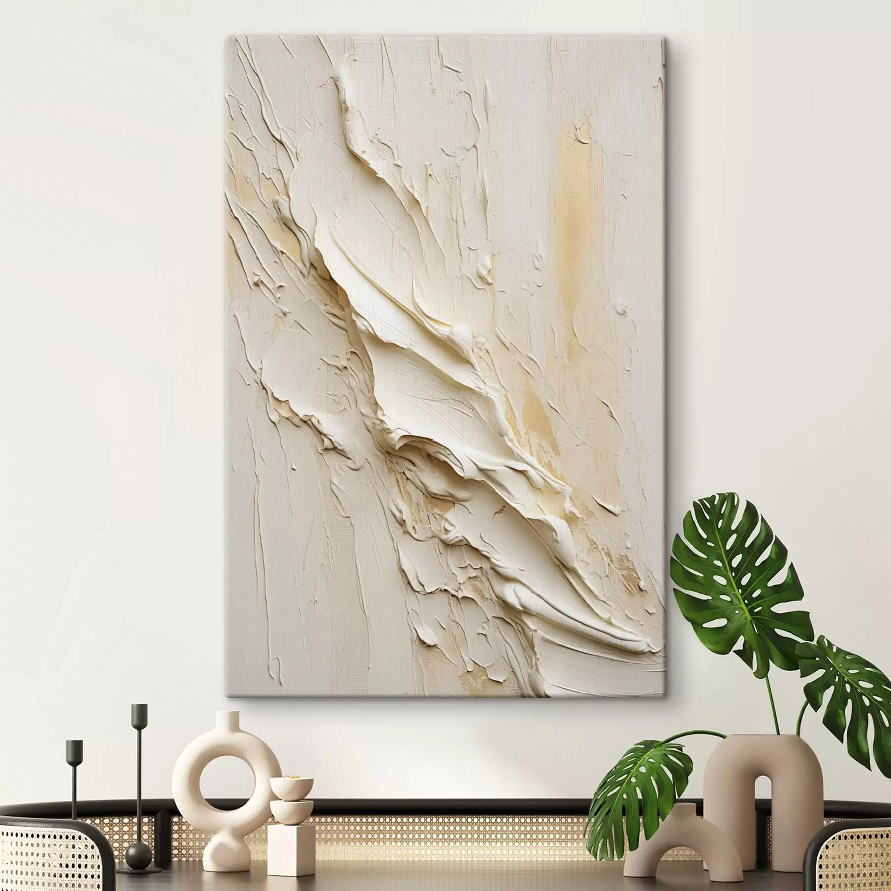 Paveikslėlis Tekstūruotas kreminės ir smėlio spalvos abstraktus paveikslas, minimalistinis menas s48737