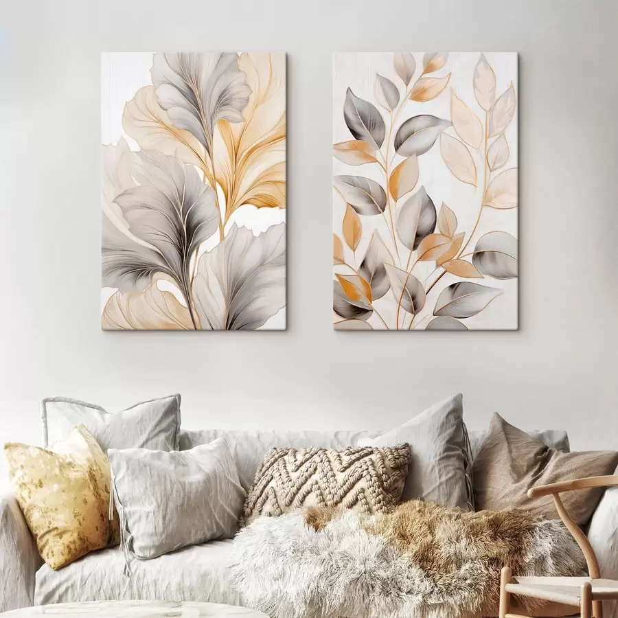 Fototapetai Dideliai, permatomi lapai, kurių spalvos svyruoja nuo pilkos iki geltonos m30323