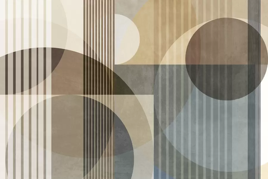 Fototapetai Abstrakčios geometrinės figūros su apskritimais ir linijomis, prislopinti žemės atspalviai, tekstūruota, sluoksniuota kompozicija w09834