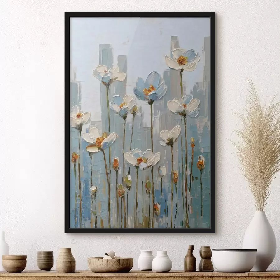 Fototapetai gėlės miesto fone, aliejinės tapybos stiliumi f48786