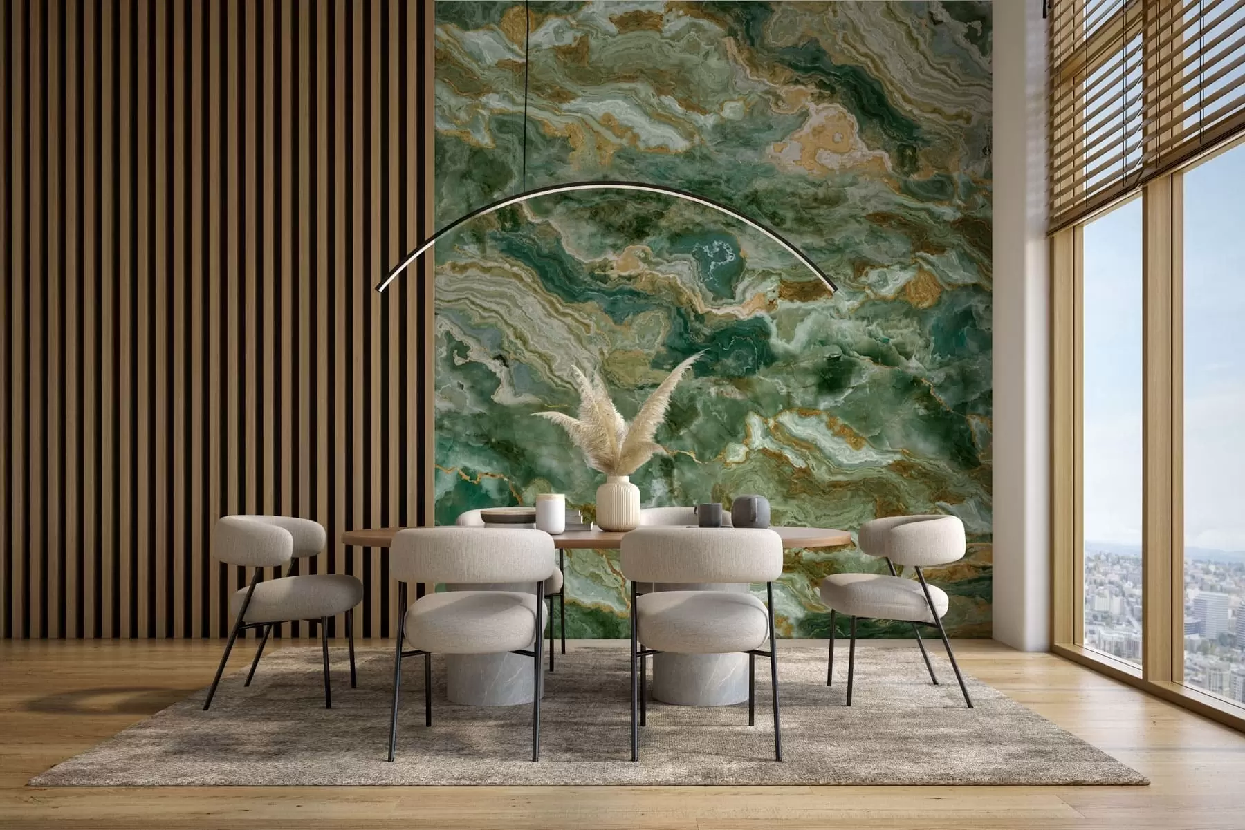 Fototapetai Žalios onikso tekstūros su banguotomis sluoksniuotomis gyslomis w05429