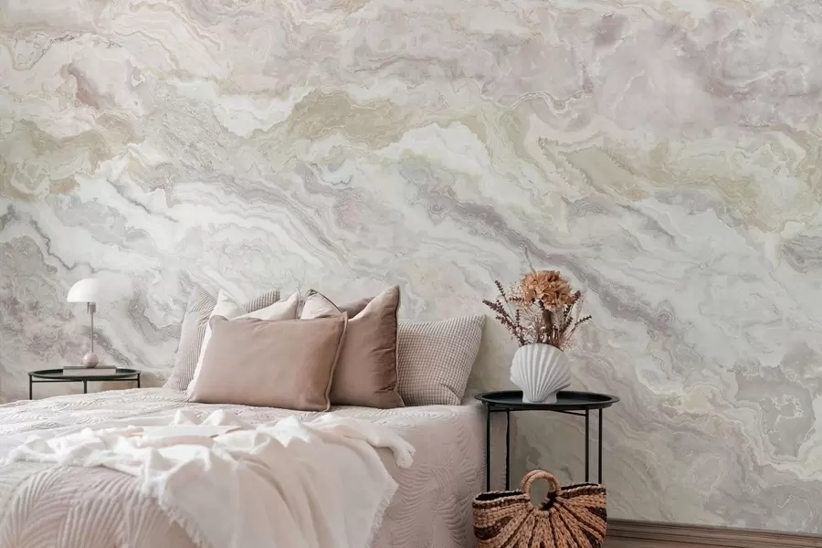 Fototapetai Šviesus oniksas su smėlio spalvos ir pilkos spalvos banguotais sluoksniais w05430