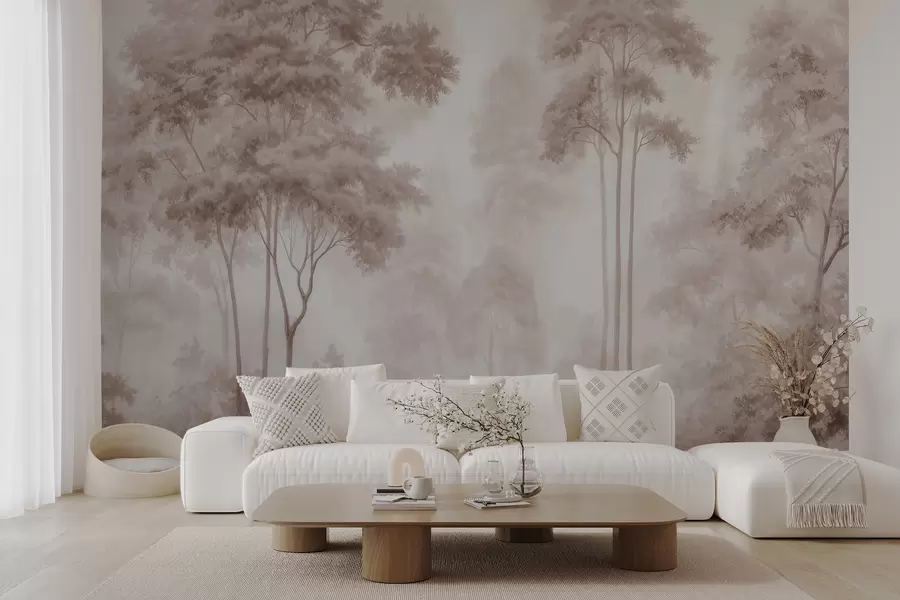 Fototapetai Abstraktus miško peizažas dūminių smėlio atspalvių, su gylio pojūčiu w09657