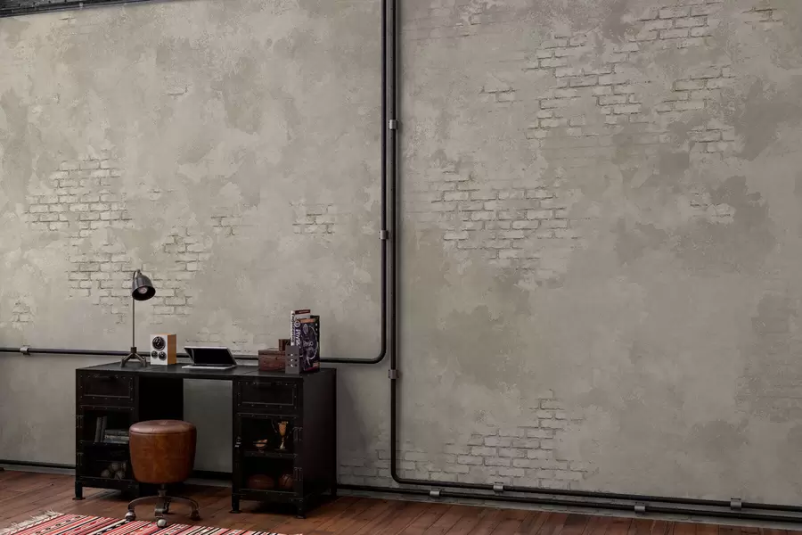 Fototapetai Šviesus „grunge“ stiliaus tinkas su atidengtais plytų plotais w05161v1