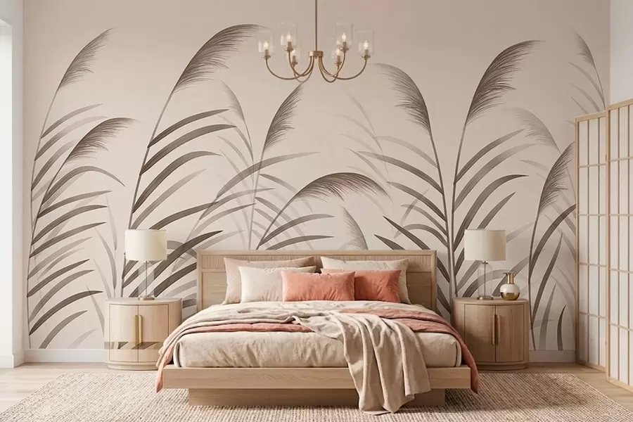 Fototapetai Minimalistinės nendrių siluetai smėlio atspalviais w05432