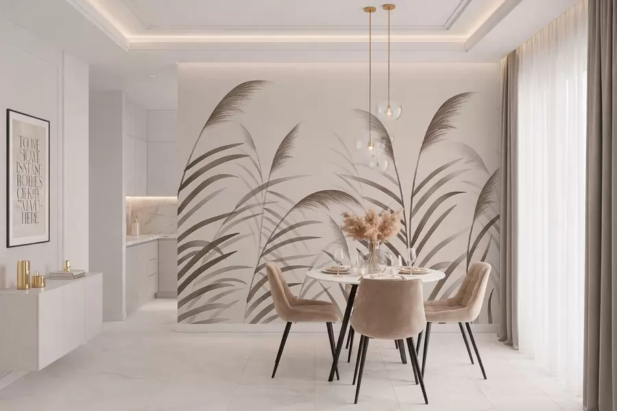 Fototapetai Minimalistinės nendrių siluetai smėlio atspalviais w05432