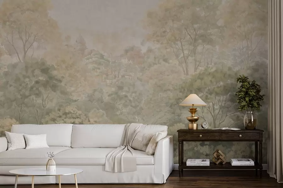 Fototapetai Retro miško peizažas prislopintų žalių atspalvių w05433