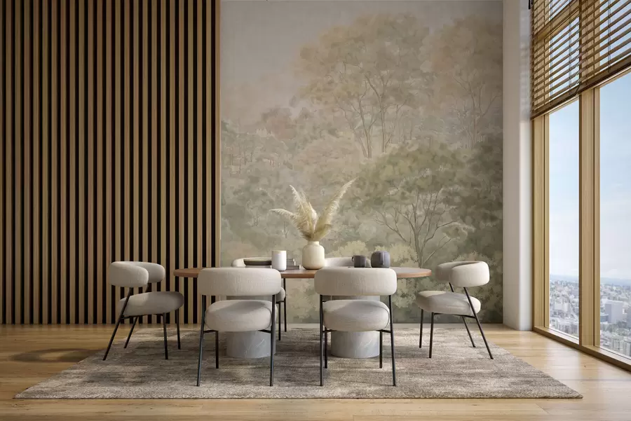 Fototapetai Retro miško peizažas prislopintų žalių atspalvių w05433